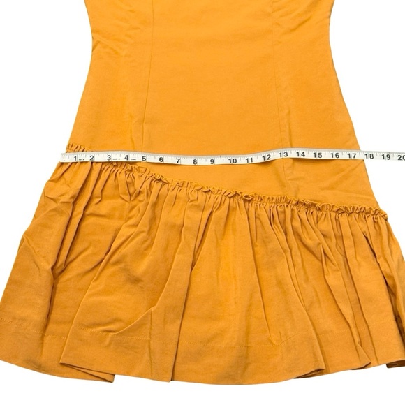 Marigold Line & Dot Ruffle Asymmetrical Puff Sleeve Yoko Mini Dress Size Small - Picture 14 of 15